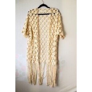 Rebellion Again Crochet lace Cardigan fringe festival boho XS